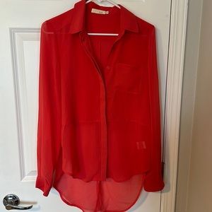 Bright coral red button down blouse in size small. From Nordstrom-Brand Lush.
